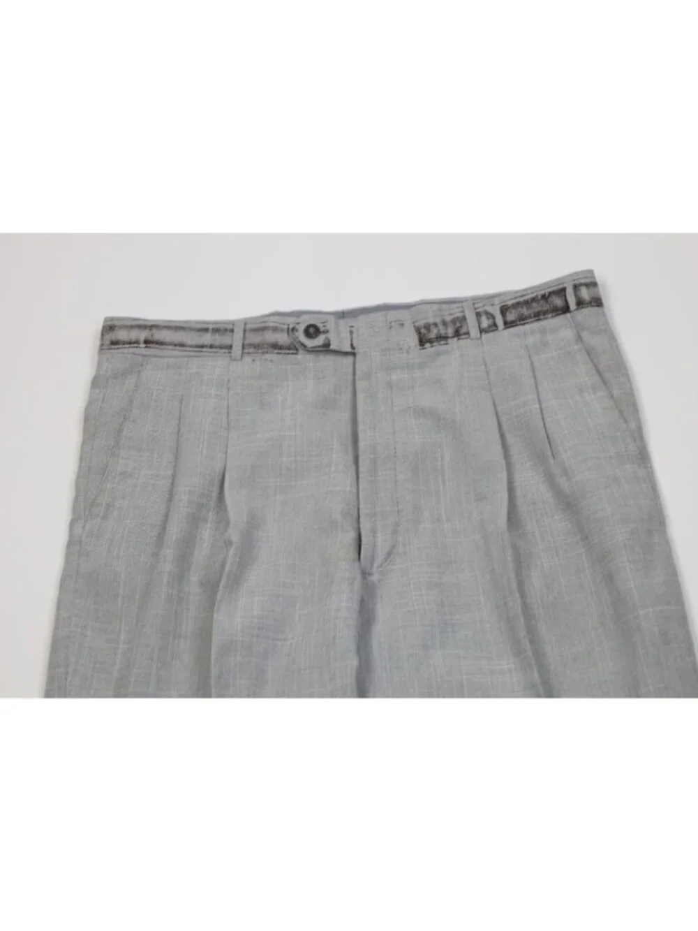 Vintage 80s 90s Mens 44R 2 Piece Double Breasted Suit Chambray Wide Leg 37x32